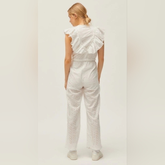 Urban Outfitters Magnolia Eyelet Ruffle Jumpsuit Size Medium White OB974249 - Picture 3 of 15